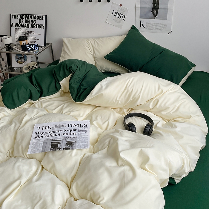 91家纺网 家纺一手货源 找家纺 优尚佳生活馆 2025新款无印风亲肤磨毛四件套-纯色 豆绿牛乳