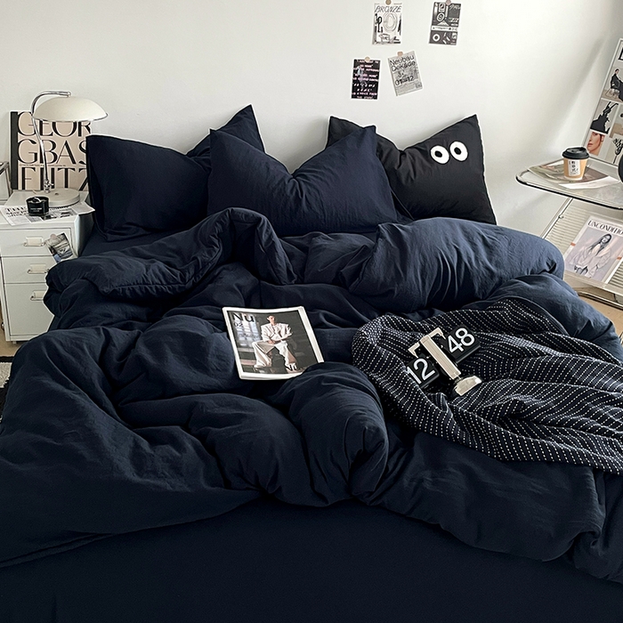 优尚佳生活馆 2025新款ins风超柔褶皱亲肤磨毛水洗棉四件套纯色系列（风格一） 梦幻蓝