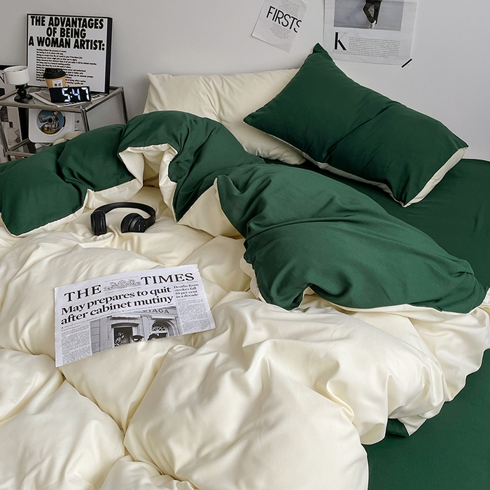 91家纺网 家纺一手货源 找家纺 优尚佳生活馆 2025新款无印风亲肤磨毛四件套-纯色 豆绿牛乳