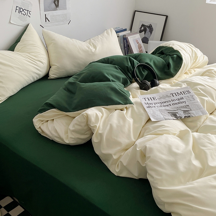 91家纺网 家纺一手货源 找家纺 优尚佳生活馆 2025新款无印风亲肤磨毛四件套-纯色 豆绿牛乳