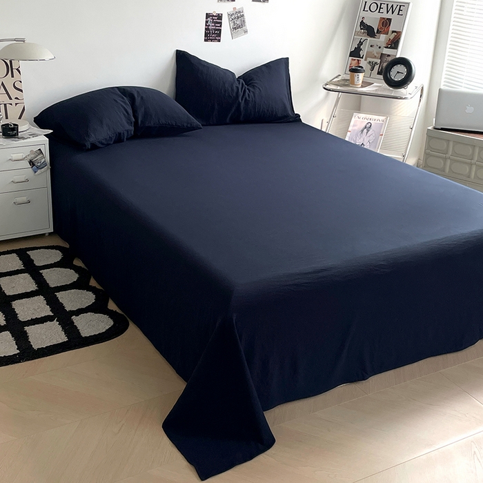 91家纺网 家纺一手货源 找家纺 优尚佳生活馆 2025新款ins风超柔褶皱亲肤磨毛水洗棉四件套纯色系列（风格一） 梦幻蓝