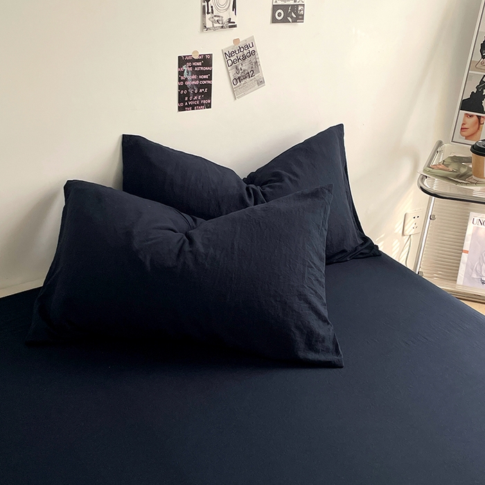 91家纺网 家纺一手货源 找家纺 优尚佳生活馆 2025新款ins风超柔褶皱亲肤磨毛水洗棉四件套纯色系列（风格一） 梦幻蓝