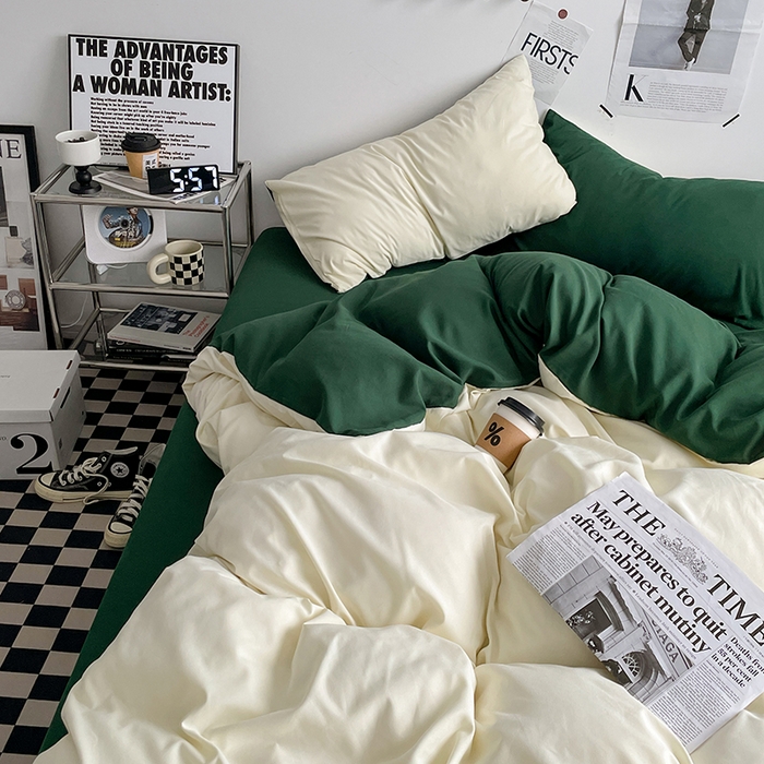 91家纺网 家纺一手货源 找家纺 优尚佳生活馆 2025新款无印风亲肤磨毛四件套-纯色 豆绿牛乳