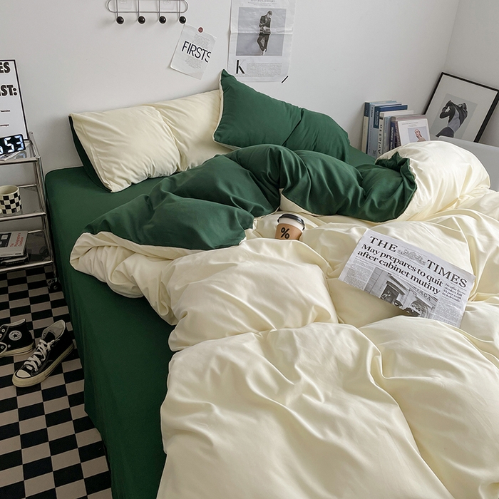 91家纺网 家纺一手货源 找家纺 优尚佳生活馆 2025新款无印风亲肤磨毛四件套-纯色 豆绿牛乳