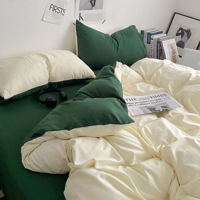 91家纺网 家纺一手货源 找家纺 优尚佳生活馆 2025新款无印风亲肤磨毛四件套-纯色 豆绿牛乳