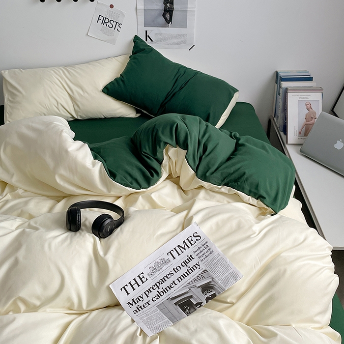 91家纺网 家纺一手货源 找家纺 优尚佳生活馆 2025新款无印风亲肤磨毛四件套-纯色 豆绿牛乳