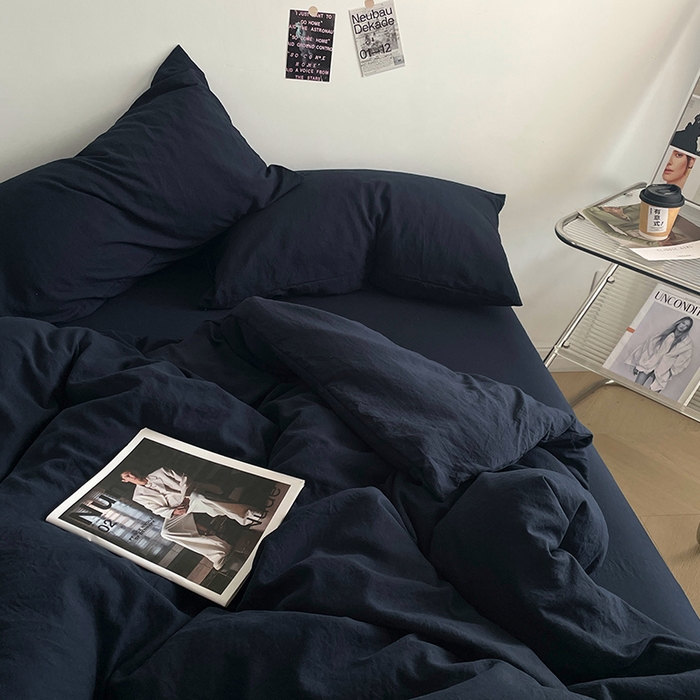 91家纺网 家纺一手货源 找家纺 优尚佳生活馆 2025新款ins风超柔褶皱亲肤磨毛水洗棉四件套纯色系列（风格一） 梦幻蓝