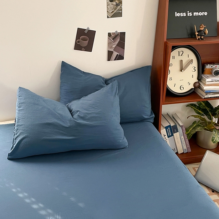 91家纺网 家纺一手货源 找家纺 优尚佳生活馆 2025新款ins风超柔褶皱亲肤磨毛水洗棉四件套纯色系列（风格二） 梵星蓝