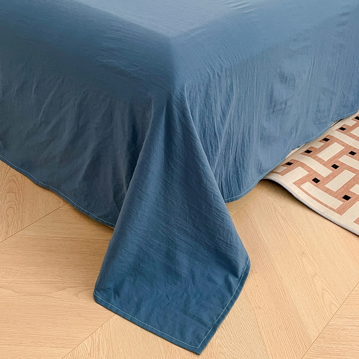 91家纺网 家纺一手货源 找家纺 优尚佳生活馆 2025新款ins风超柔褶皱亲肤磨毛水洗棉四件套纯色系列（风格二） 梵星蓝