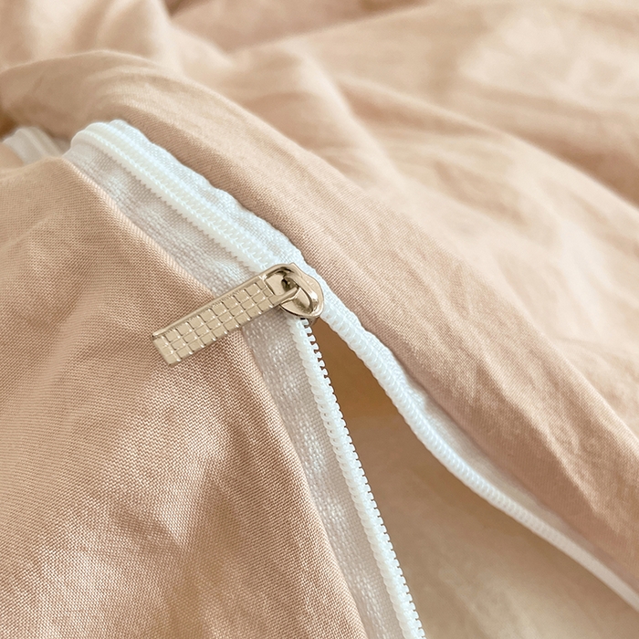 91家纺网 家纺一手货源 找家纺 优尚佳生活馆 2025新款ins风超柔褶皱亲肤磨毛水洗棉四件套纯色系列（风格一） 奶茶