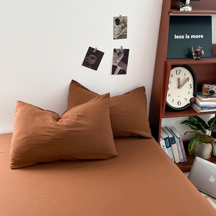 91家纺网 家纺一手货源 找家纺 优尚佳生活馆 2025新款ins风超柔褶皱亲肤磨毛水洗棉四件套纯色系列（风格二） 焦糖