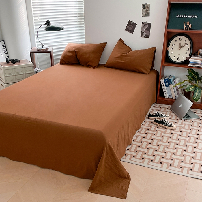 91家纺网 家纺一手货源 找家纺 优尚佳生活馆 2025新款ins风超柔褶皱亲肤磨毛水洗棉四件套纯色系列（风格二） 焦糖