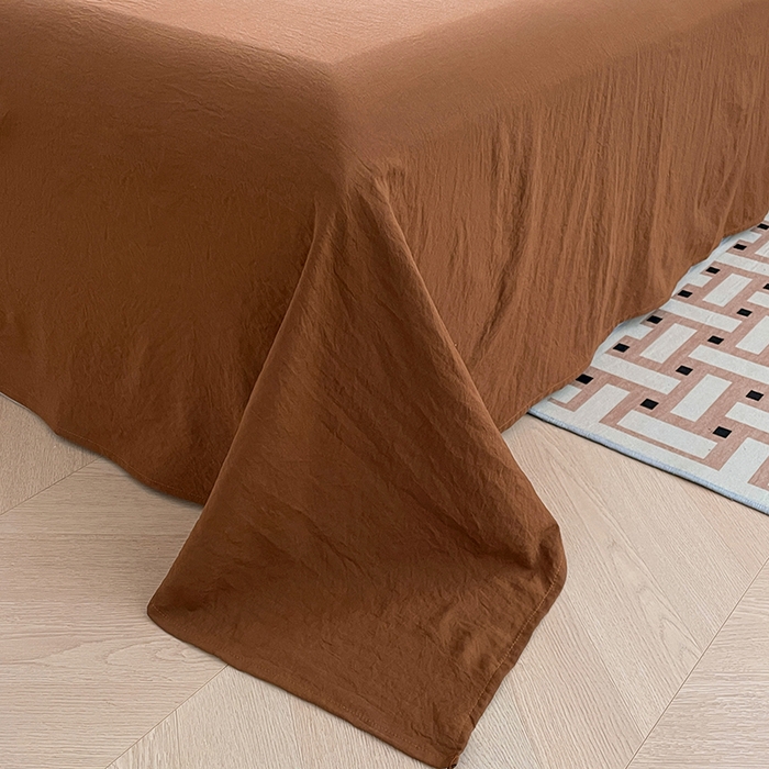 91家纺网 家纺一手货源 找家纺 优尚佳生活馆 2025新款ins风超柔褶皱亲肤磨毛水洗棉四件套纯色系列（风格二） 焦糖