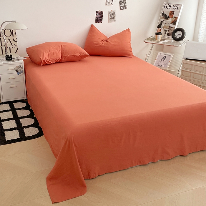 91家纺网 家纺一手货源 找家纺 优尚佳生活馆 2025新款ins风超柔褶皱亲肤磨毛水洗棉四件套纯色系列（风格一） 浪漫橙
