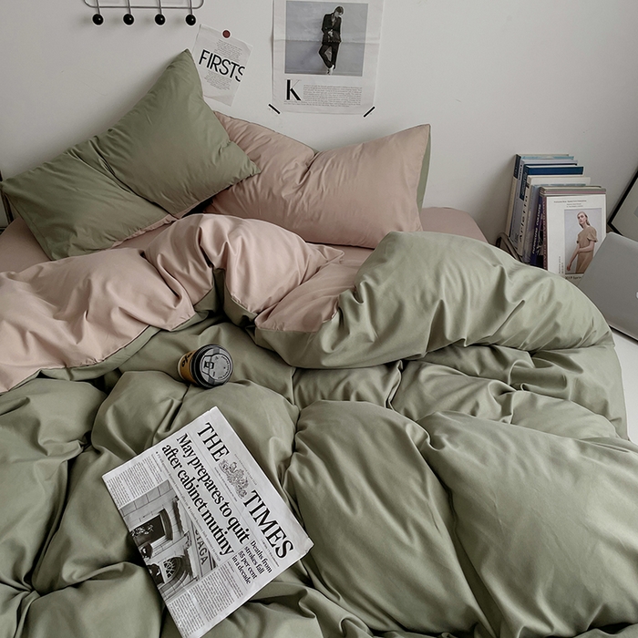 优尚佳生活馆 2025新款无印风亲肤磨毛四件套-纯色 抹茶卡其