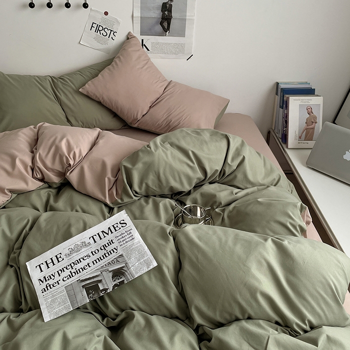 91家纺网 家纺一手货源 找家纺 优尚佳生活馆 2025新款无印风亲肤磨毛四件套-纯色 抹茶卡其