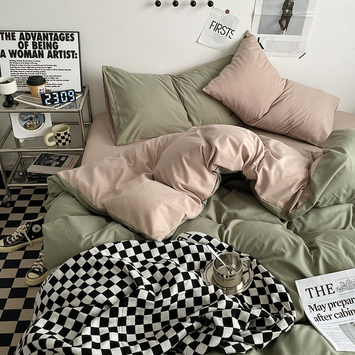 91家纺网 家纺一手货源 找家纺 优尚佳生活馆 2025新款无印风亲肤磨毛四件套-纯色 抹茶卡其