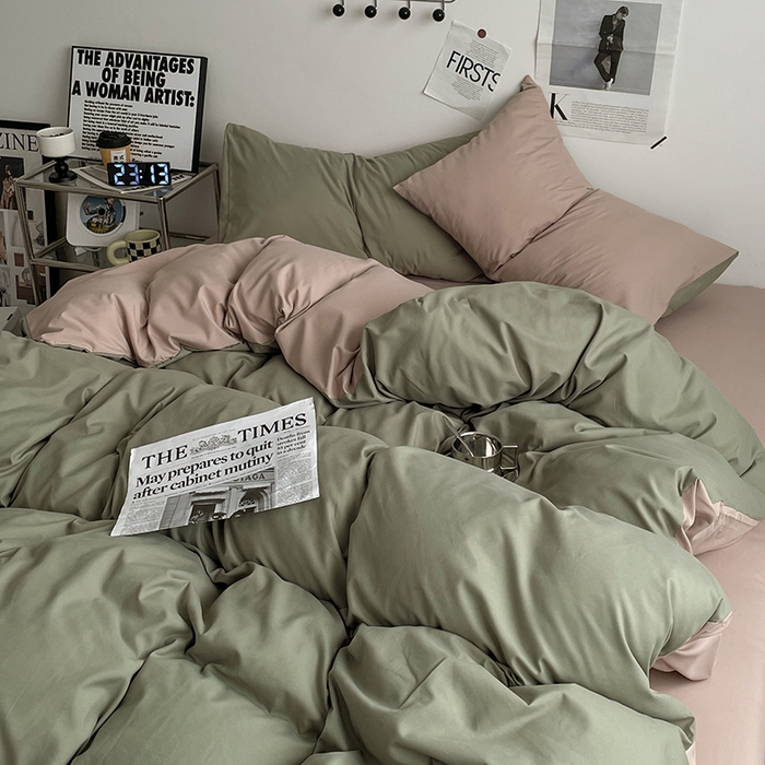 91家纺网 家纺一手货源 找家纺 优尚佳生活馆 2025新款无印风亲肤磨毛四件套-纯色 抹茶卡其