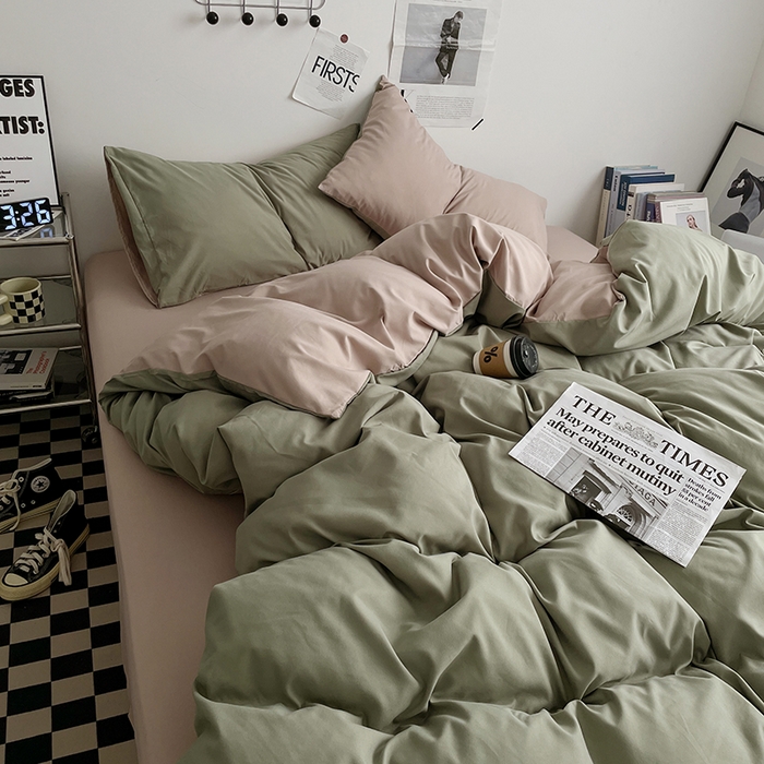 91家纺网 家纺一手货源 找家纺 优尚佳生活馆 2025新款无印风亲肤磨毛四件套-纯色 抹茶卡其