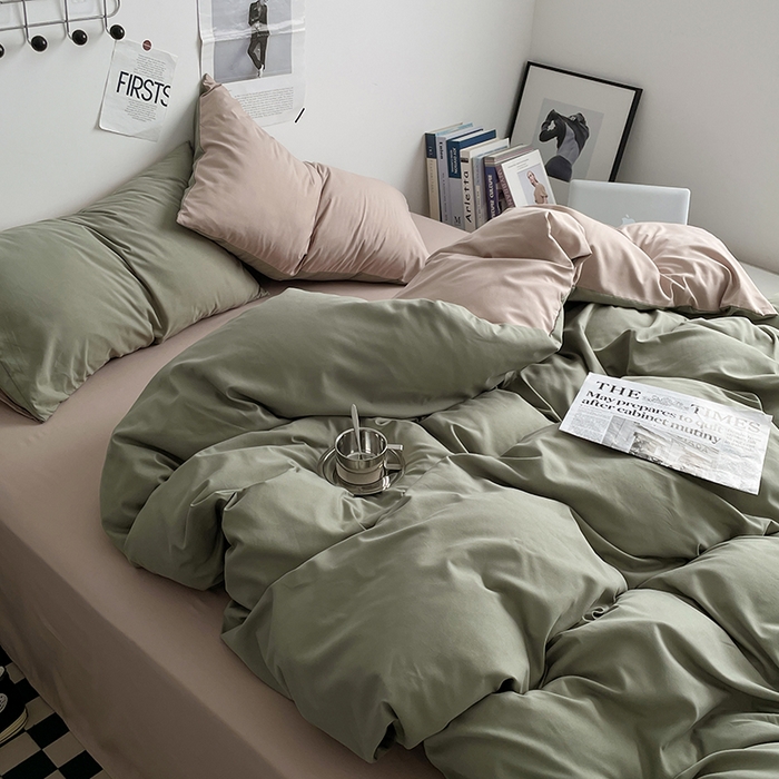 91家纺网 家纺一手货源 找家纺 优尚佳生活馆 2025新款无印风亲肤磨毛四件套-纯色 抹茶卡其