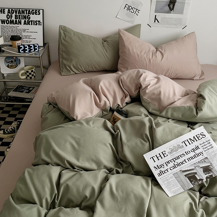 91家纺网 家纺一手货源 找家纺 优尚佳生活馆 2025新款无印风亲肤磨毛四件套-纯色 抹茶卡其