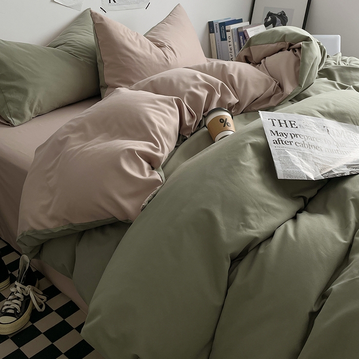 91家纺网 家纺一手货源 找家纺 优尚佳生活馆 2025新款无印风亲肤磨毛四件套-纯色 抹茶卡其