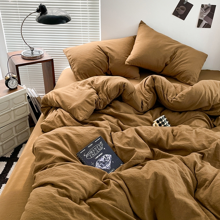 优尚佳生活馆 2025新款ins风超柔褶皱亲肤磨毛水洗棉四件套纯色系列（风格二） 玛瑙黄