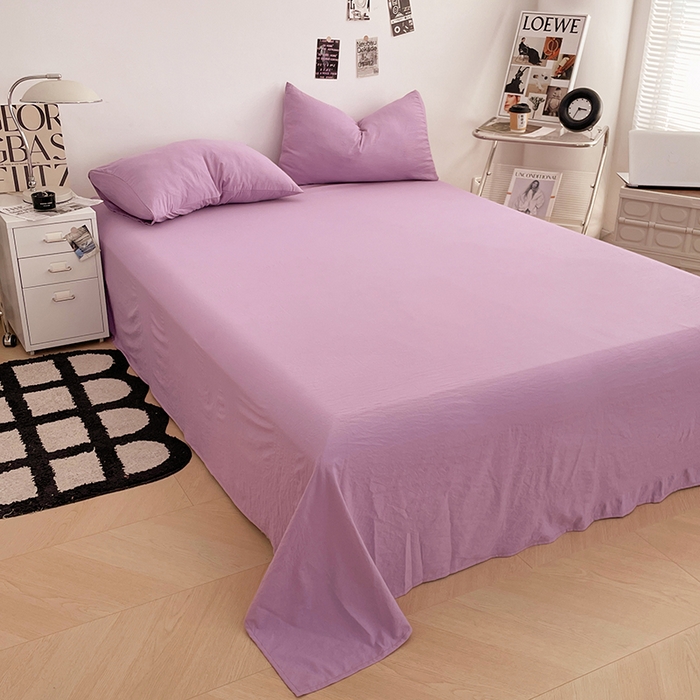 91家纺网 家纺一手货源 找家纺 优尚佳生活馆 2025新款ins风超柔褶皱亲肤磨毛水洗棉四件套纯色系列（风格一） 芋泥紫