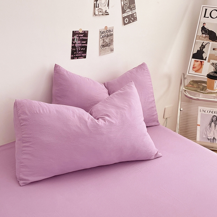 91家纺网 家纺一手货源 找家纺 优尚佳生活馆 2025新款ins风超柔褶皱亲肤磨毛水洗棉四件套纯色系列（风格一） 芋泥紫