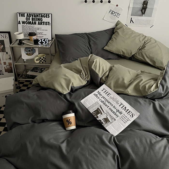 91家纺网 家纺一手货源 找家纺 优尚佳生活馆 2025新款无印风亲肤磨毛四件套-纯色 抹茶深灰