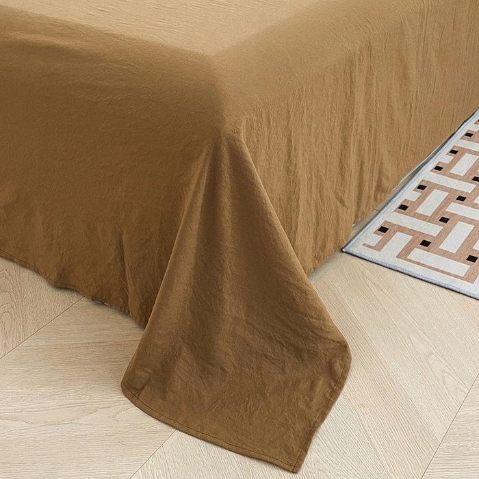 91家纺网 家纺一手货源 找家纺 优尚佳生活馆 2025新款ins风超柔褶皱亲肤磨毛水洗棉四件套纯色系列（风格二） 玛瑙黄