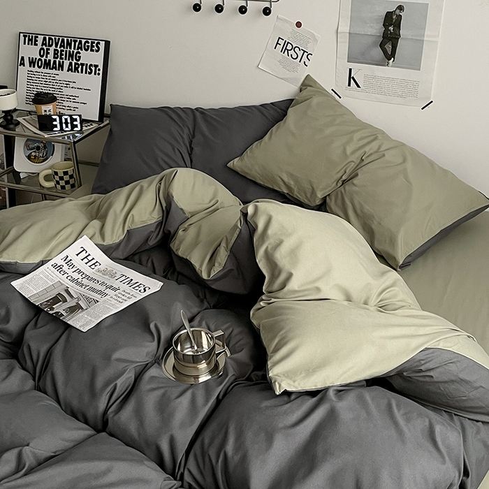 91家纺网 家纺一手货源 找家纺 优尚佳生活馆 2025新款无印风亲肤磨毛四件套-纯色 抹茶深灰