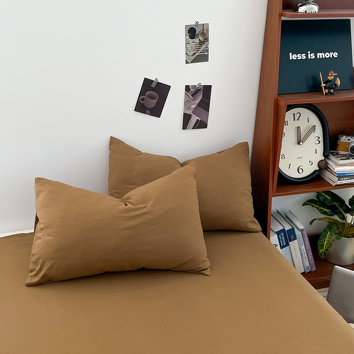 91家纺网 家纺一手货源 找家纺 优尚佳生活馆 2025新款ins风超柔褶皱亲肤磨毛水洗棉四件套纯色系列（风格二） 玛瑙黄