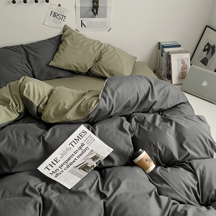 91家纺网 家纺一手货源 找家纺 优尚佳生活馆 2025新款无印风亲肤磨毛四件套-纯色 抹茶深灰