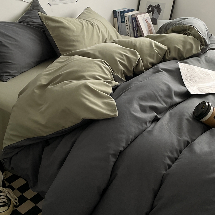 91家纺网 家纺一手货源 找家纺 优尚佳生活馆 2025新款无印风亲肤磨毛四件套-纯色 抹茶深灰