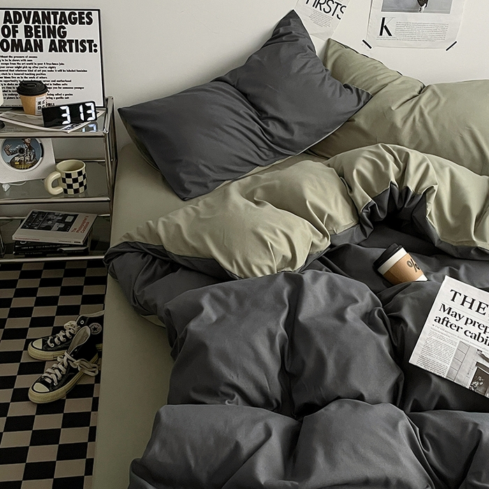 91家纺网 家纺一手货源 找家纺 优尚佳生活馆 2025新款无印风亲肤磨毛四件套-纯色 抹茶深灰