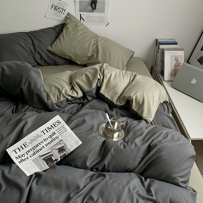 91家纺网 家纺一手货源 找家纺 优尚佳生活馆 2025新款无印风亲肤磨毛四件套-纯色 抹茶深灰