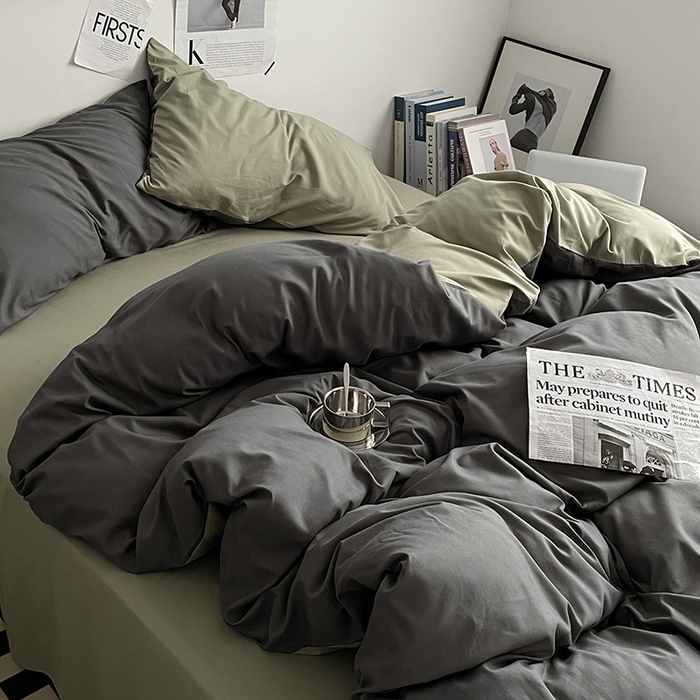 91家纺网 家纺一手货源 找家纺 优尚佳生活馆 2025新款无印风亲肤磨毛四件套-纯色 抹茶深灰