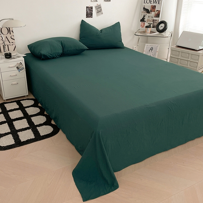 91家纺网 家纺一手货源 找家纺 优尚佳生活馆 2025新款ins风超柔褶皱亲肤磨毛水洗棉四件套纯色系列（风格一） 宝石绿