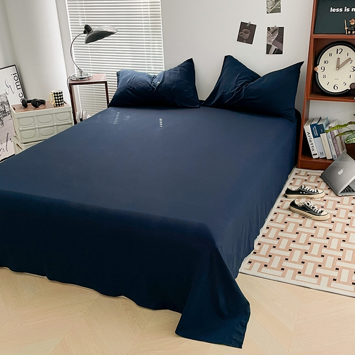 91家纺网 家纺一手货源 找家纺 优尚佳生活馆 2025新款ins风超柔褶皱亲肤磨毛水洗棉四件套纯色系列（风格二） 梦幻蓝