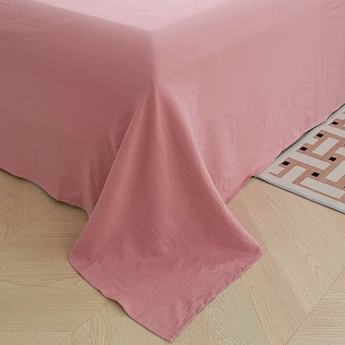 91家纺网 家纺一手货源 找家纺 优尚佳生活馆 2025新款ins风超柔褶皱亲肤磨毛水洗棉四件套纯色系列（风格二） 梦露粉