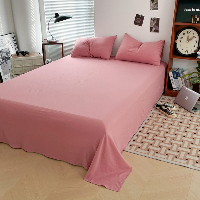 91家纺网 家纺一手货源 找家纺 优尚佳生活馆 2025新款ins风超柔褶皱亲肤磨毛水洗棉四件套纯色系列（风格二） 梦露粉