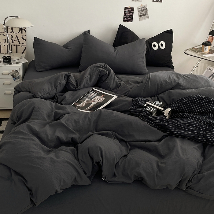 优尚佳生活馆 2025新款ins风超柔褶皱亲肤磨毛水洗棉四件套纯色系列（风格一） 布鲁灰