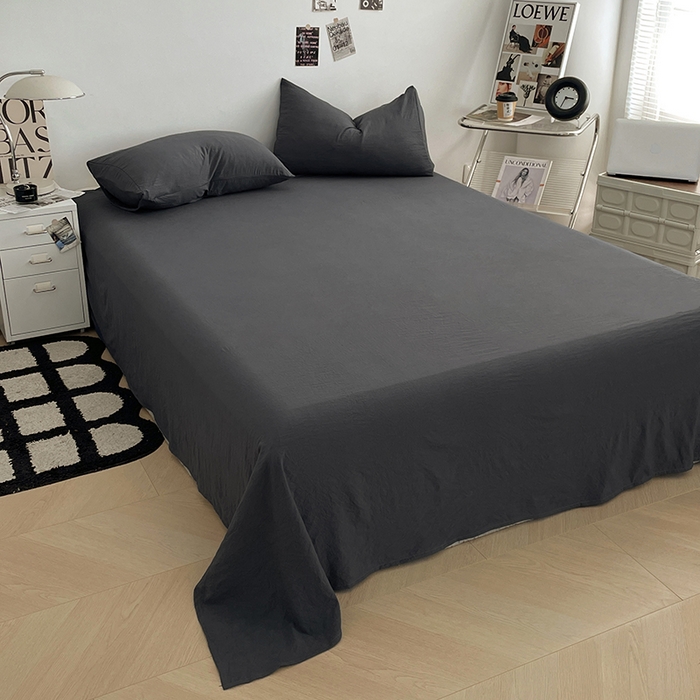 91家纺网 家纺一手货源 找家纺 优尚佳生活馆 2025新款ins风超柔褶皱亲肤磨毛水洗棉四件套纯色系列（风格一） 布鲁灰