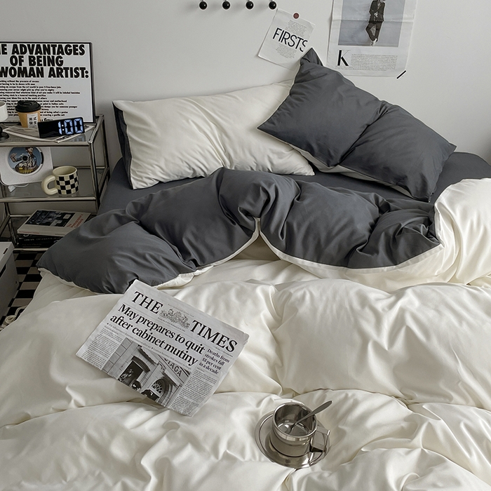 91家纺网 家纺一手货源 找家纺 优尚佳生活馆 2025新款无印风亲肤磨毛四件套-纯色 奶白灰