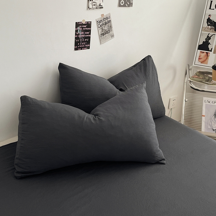 91家纺网 家纺一手货源 找家纺 优尚佳生活馆 2025新款ins风超柔褶皱亲肤磨毛水洗棉四件套纯色系列（风格一） 布鲁灰