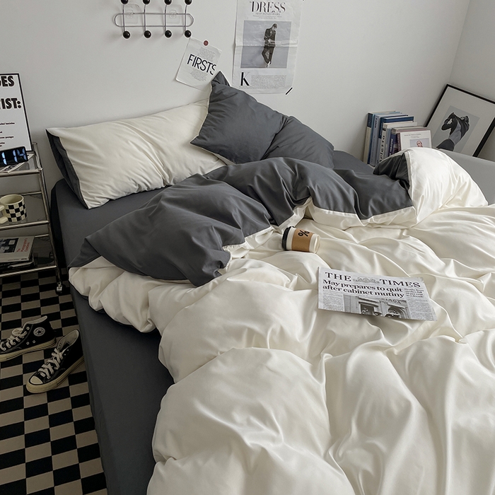 91家纺网 家纺一手货源 找家纺 优尚佳生活馆 2025新款无印风亲肤磨毛四件套-纯色 奶白灰