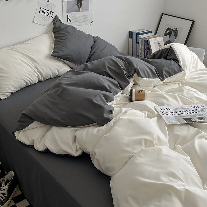 91家纺网 家纺一手货源 找家纺 优尚佳生活馆 2025新款无印风亲肤磨毛四件套-纯色 奶白灰