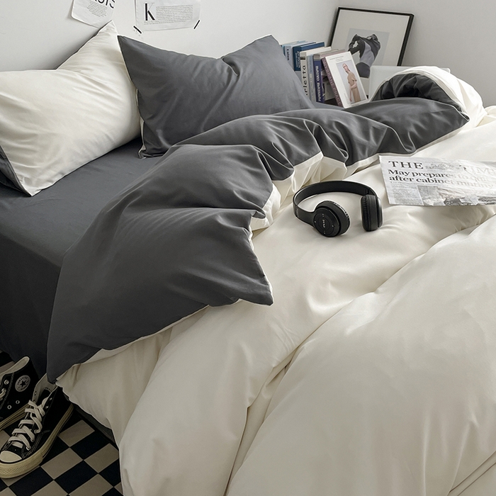 91家纺网 家纺一手货源 找家纺 优尚佳生活馆 2025新款无印风亲肤磨毛四件套-纯色 奶白灰