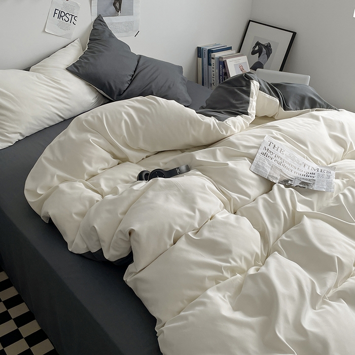 91家纺网 家纺一手货源 找家纺 优尚佳生活馆 2025新款无印风亲肤磨毛四件套-纯色 奶白灰